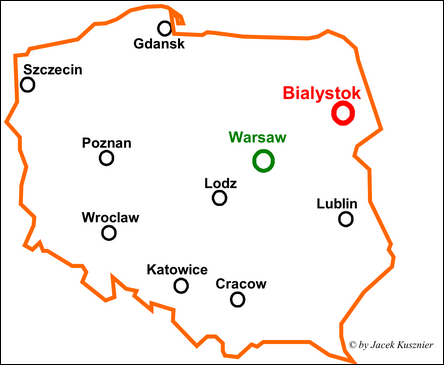 Białystok on the map of Poland